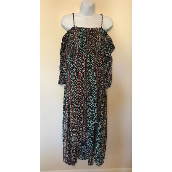Ariat Dress Womens M Maxi Smocked Western Spaghetti Strap Cold Shoulders  Slit‎ - Picture 1 of 8